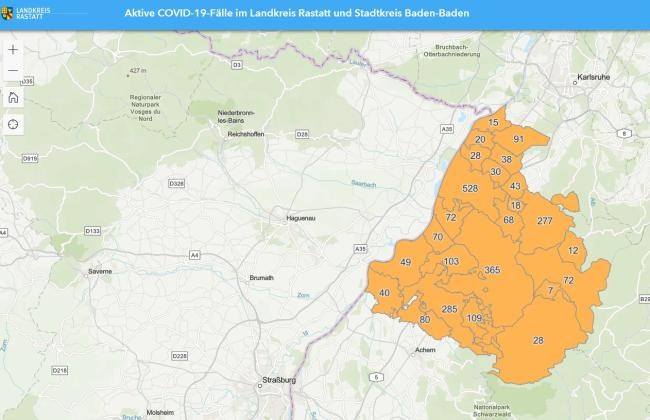 Karte dabei ist Landkreis Rastatt in Gelb hervorgehoben